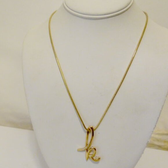Colleen Lopez Fancy Cursive Script Initial "K" Pendant w/Chain 18" - Picture 8 of 9